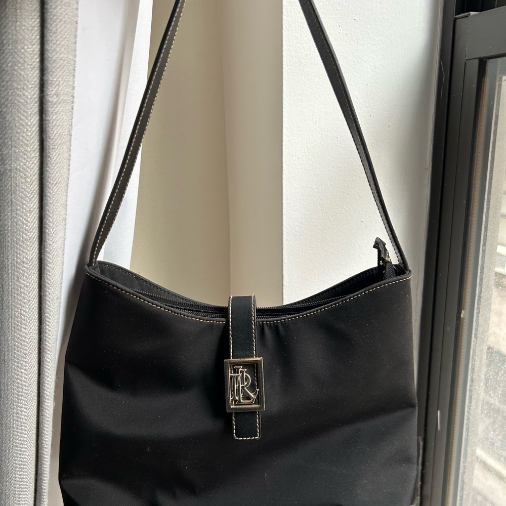 Lauren Ralph Lauren Black Shoulder Bag with Monogram Plate